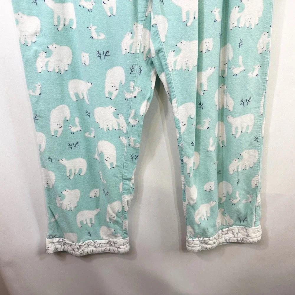 Munki‎ Munki Large Pajama Set Flannel Polar Bear Blue Womens Novelty Holiday 528